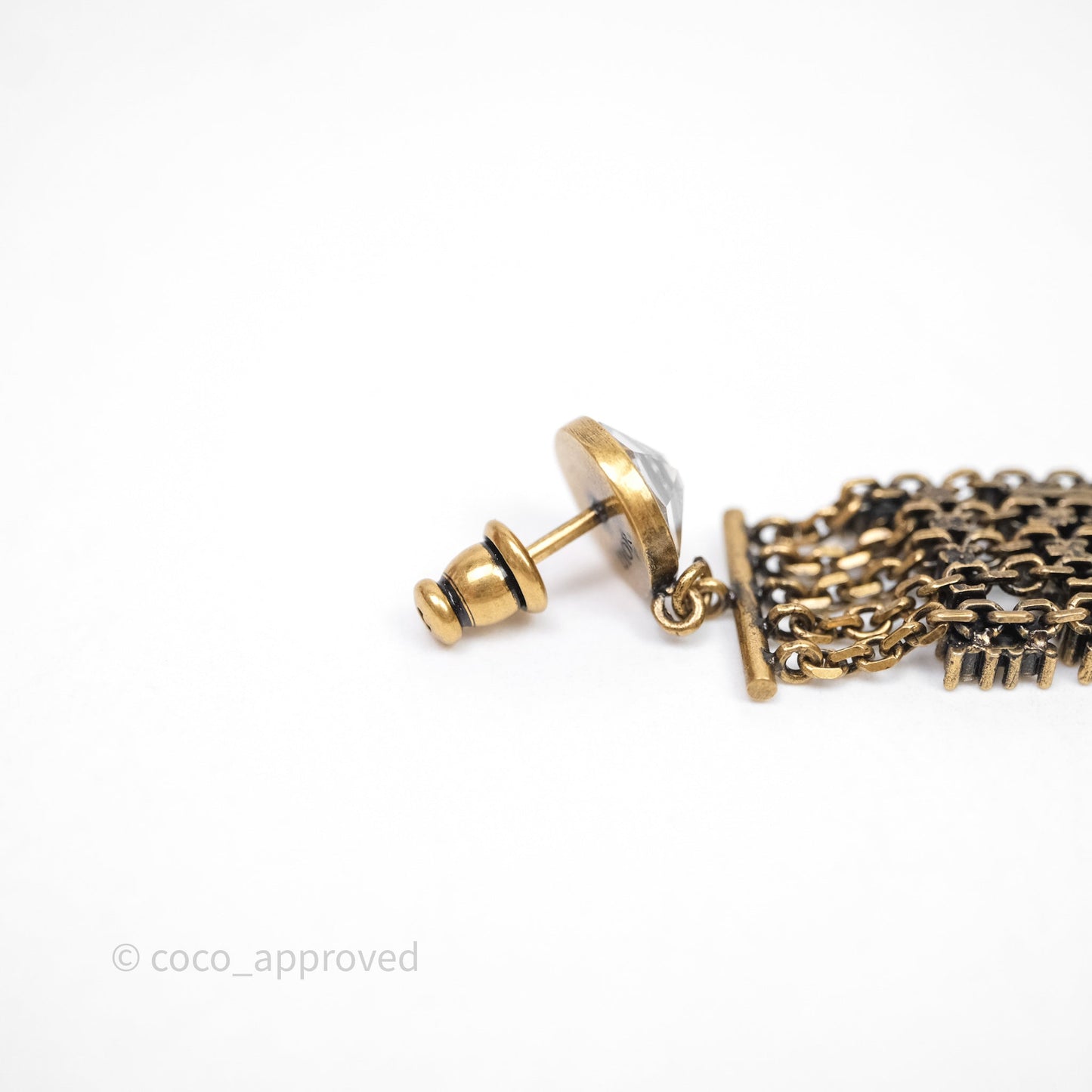 Christian Dior Crystal J'Adior Dangle Chain Earrings Gold Tone