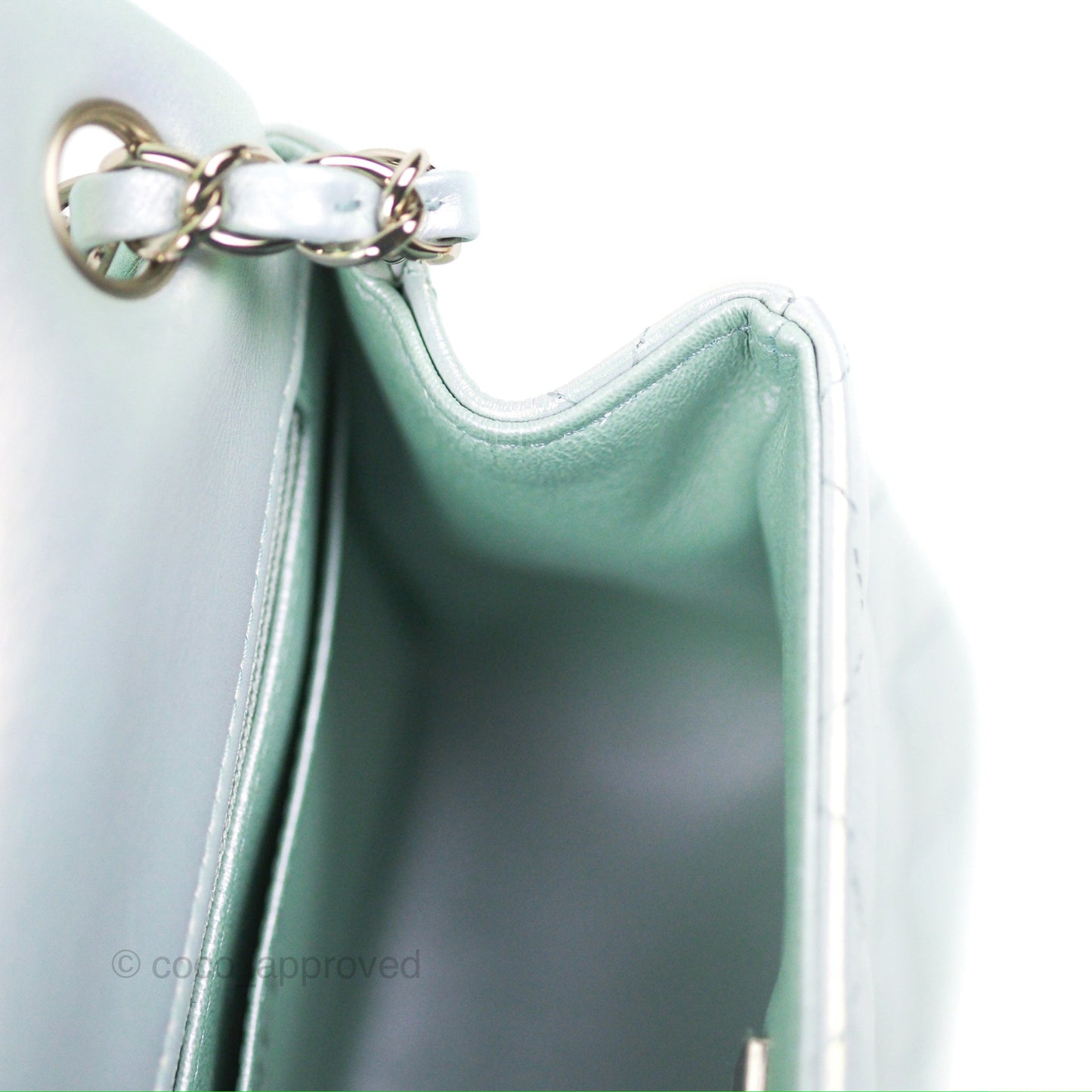 Chanel Mini Square Quilted Iridescent Pale Blue Silver Hardware