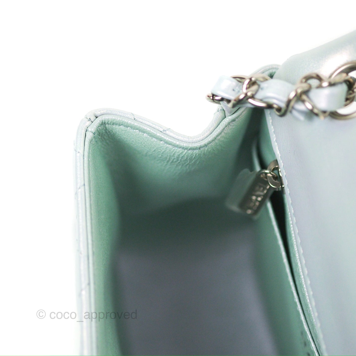 Chanel Mini Square Quilted Iridescent Pale Blue Silver Hardware
