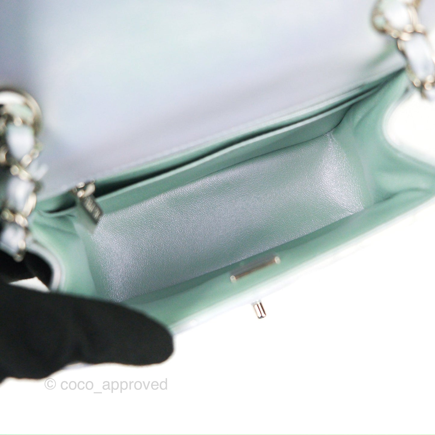 Chanel Mini Square Quilted Iridescent Pale Blue Silver Hardware
