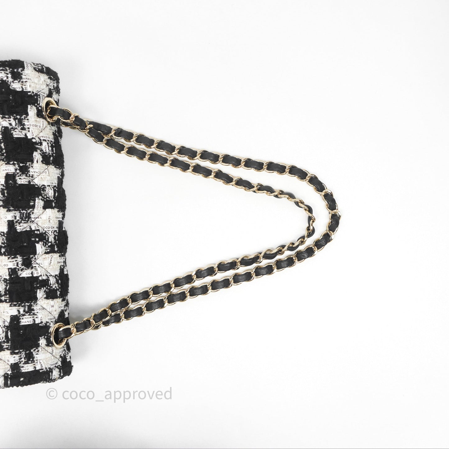 Chanel Quilted M/L Medium Double Flap Black White Houndstooth Tweed Gold Hardware