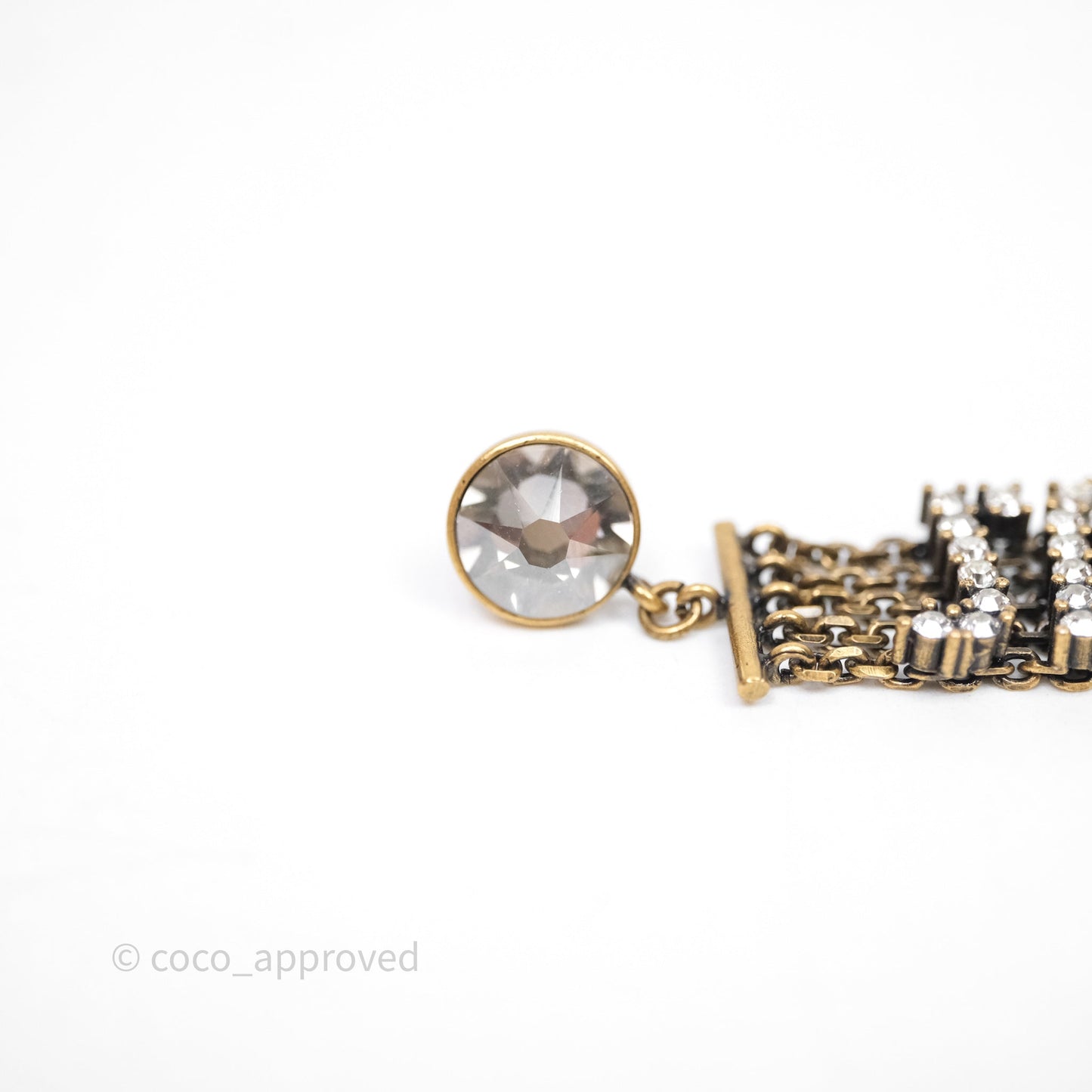 Christian Dior Crystal J'Adior Dangle Chain Earrings Gold Tone