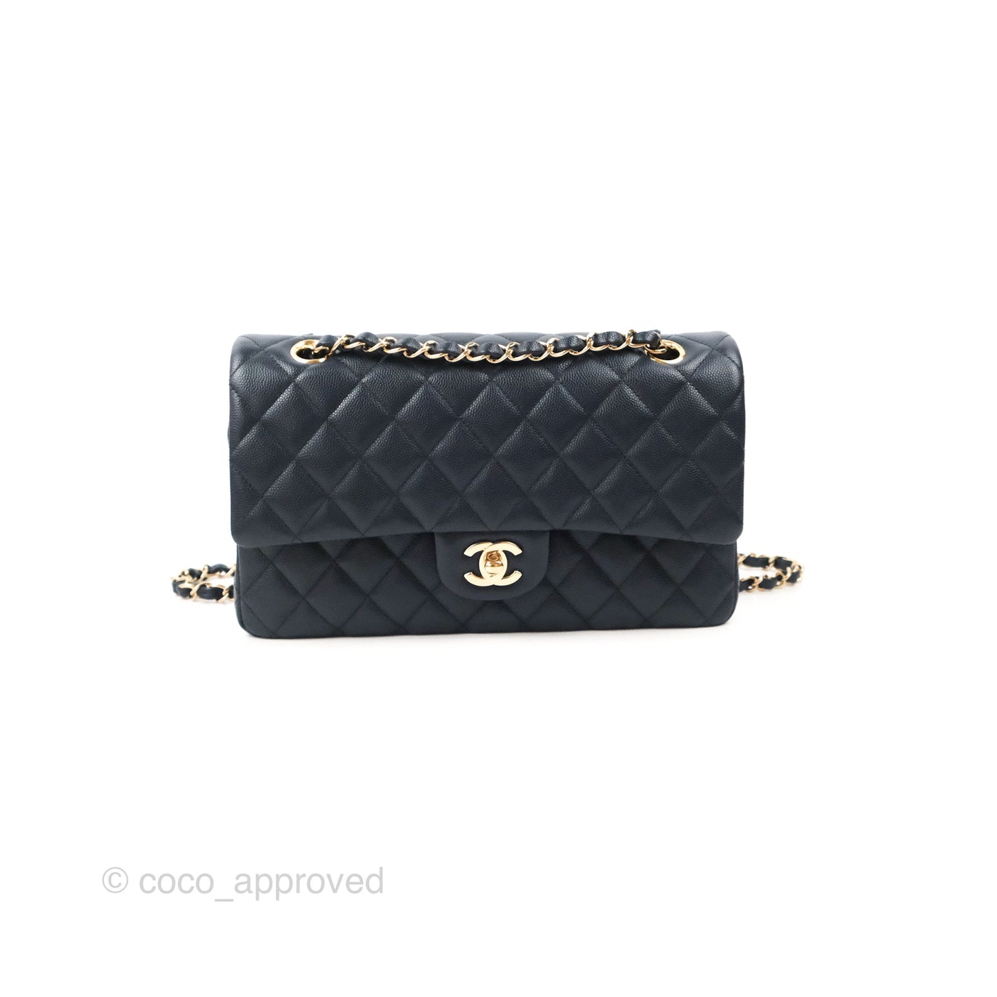 Chanel Classic M/L Medium Flap Quilted Navy Caviar Gold Hardware