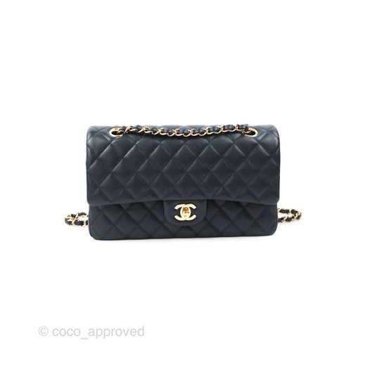 Chanel Classic M/L Medium Flap Quilted Navy Caviar Gold Hardware