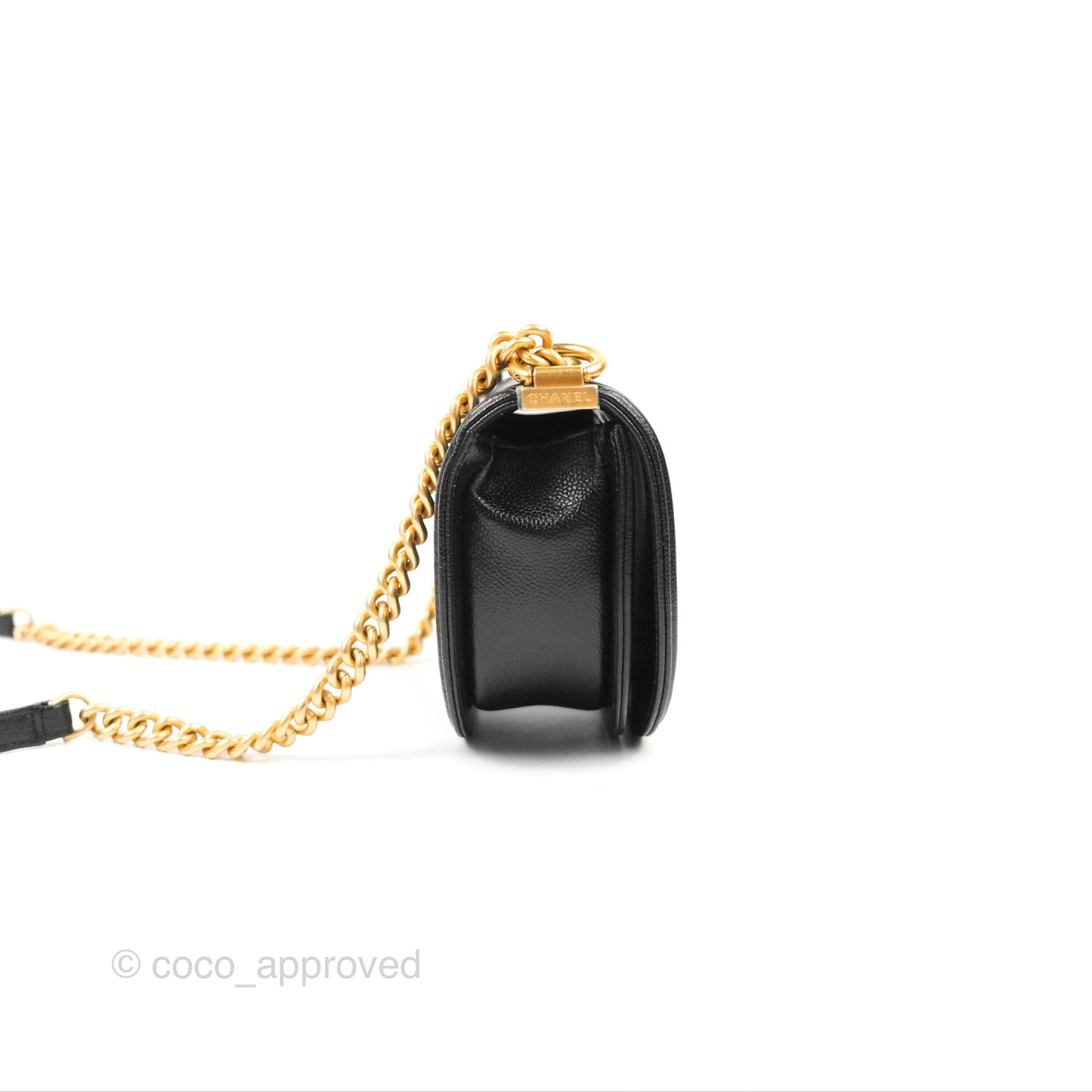 Chanel Boy Messenger Bag Black Caviar Aged Gold Hardware