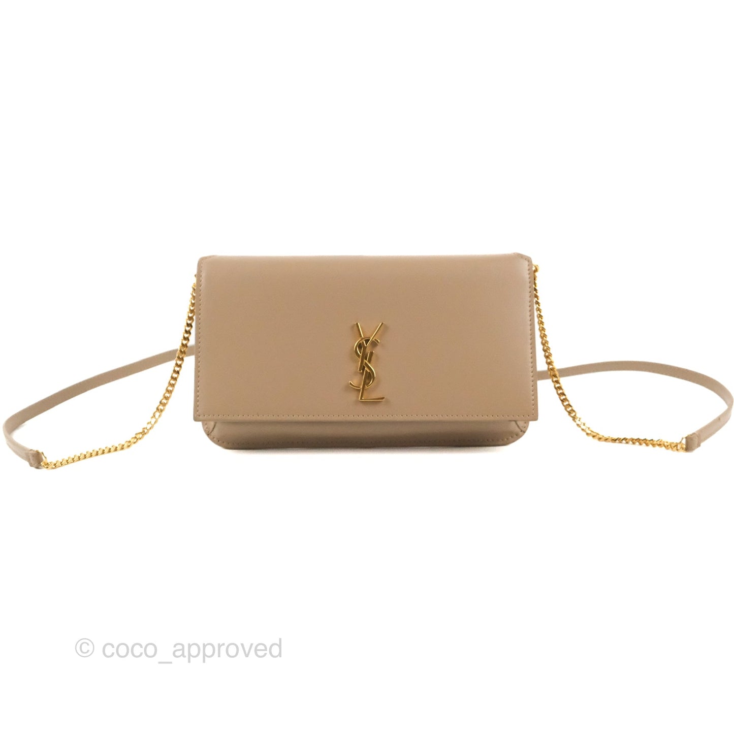 Saint Laurent Cassandre Phone Holder with Strap Smooth Calfskin Dark Beige