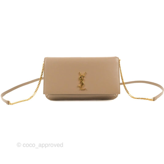 Saint Laurent Cassandre Phone Holder with Strap Smooth Calfskin Dark Beige
