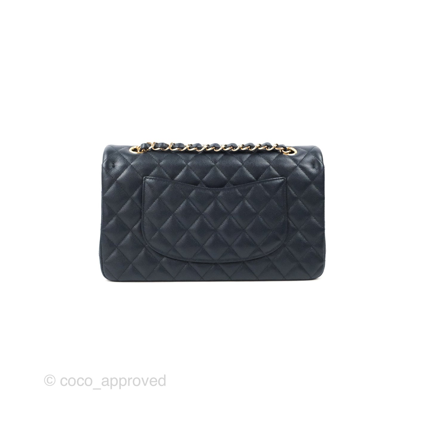 Chanel Classic M/L Medium Flap Quilted Navy Caviar Gold Hardware