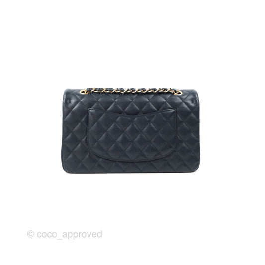 Chanel Classic M/L Medium Flap Quilted Navy Caviar Gold Hardware