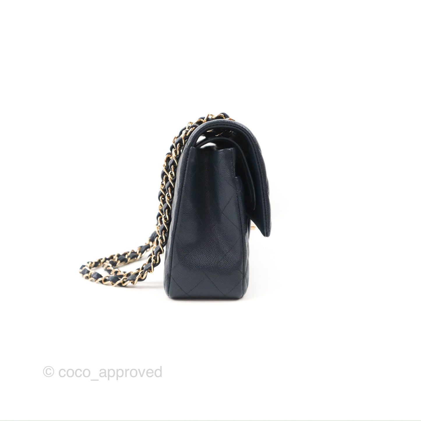 Chanel Classic M/L Medium Flap Quilted Navy Caviar Gold Hardware