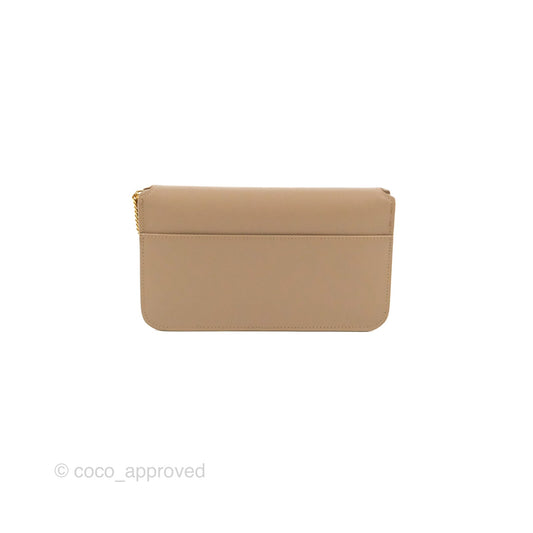 Saint Laurent Cassandre Phone Holder with Strap Smooth Calfskin Dark Beige