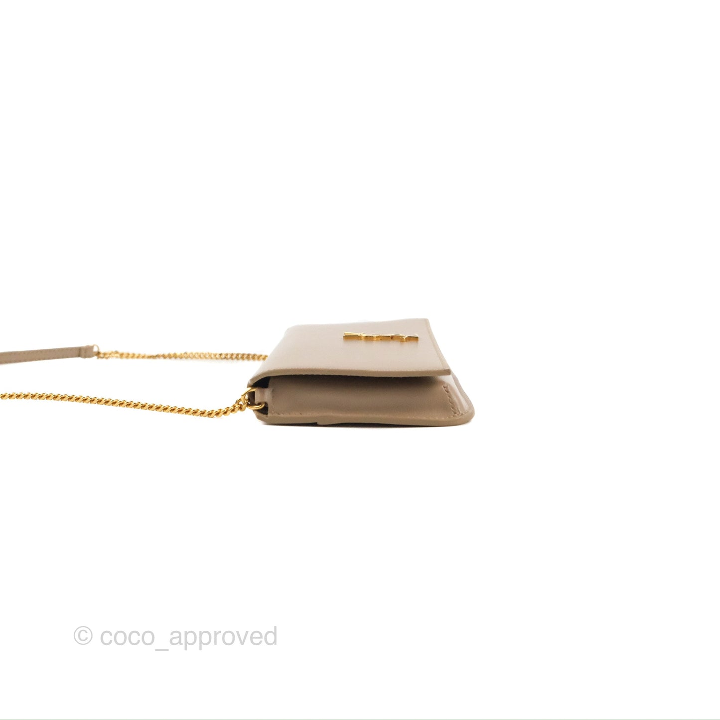 Saint Laurent Cassandre Phone Holder with Strap Smooth Calfskin Dark Beige