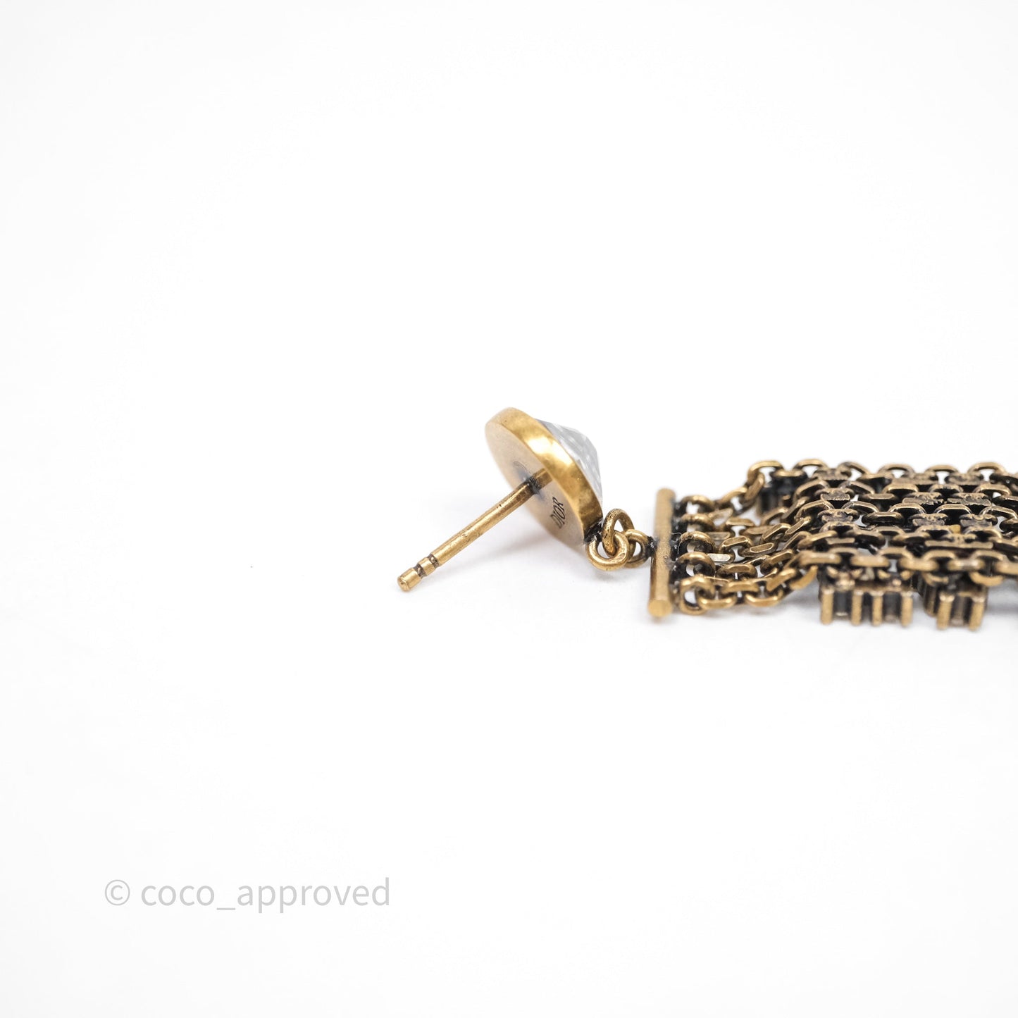 Christian Dior Crystal J'Adior Dangle Chain Earrings Gold Tone