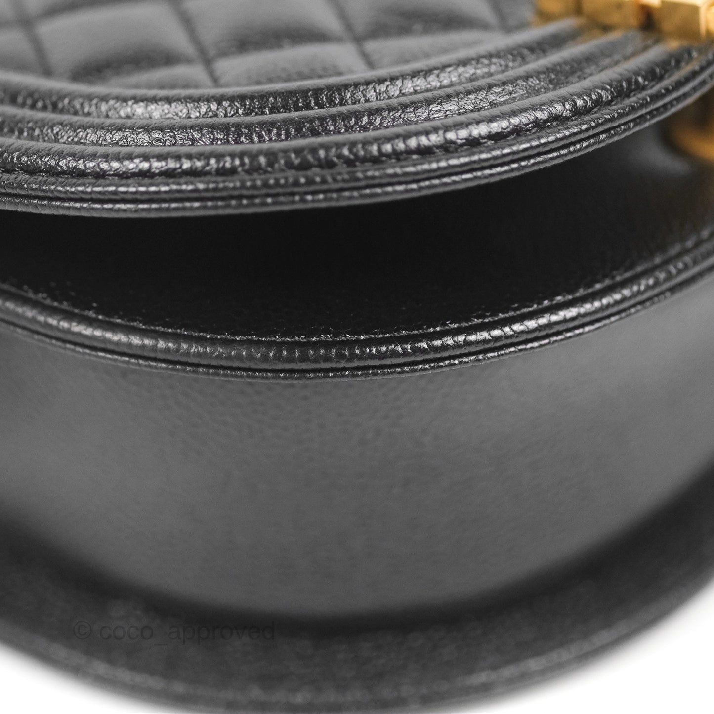 Chanel Boy Messenger Bag Black Caviar Aged Gold Hardware