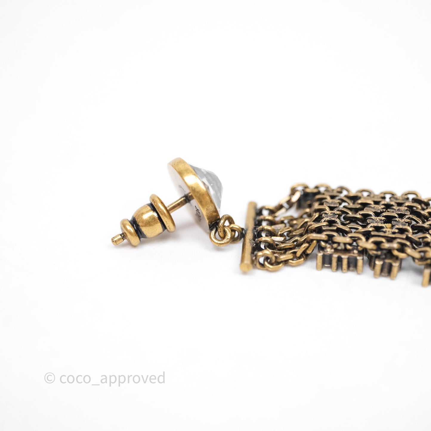 Christian Dior Crystal J'Adior Dangle Chain Earrings Gold Tone