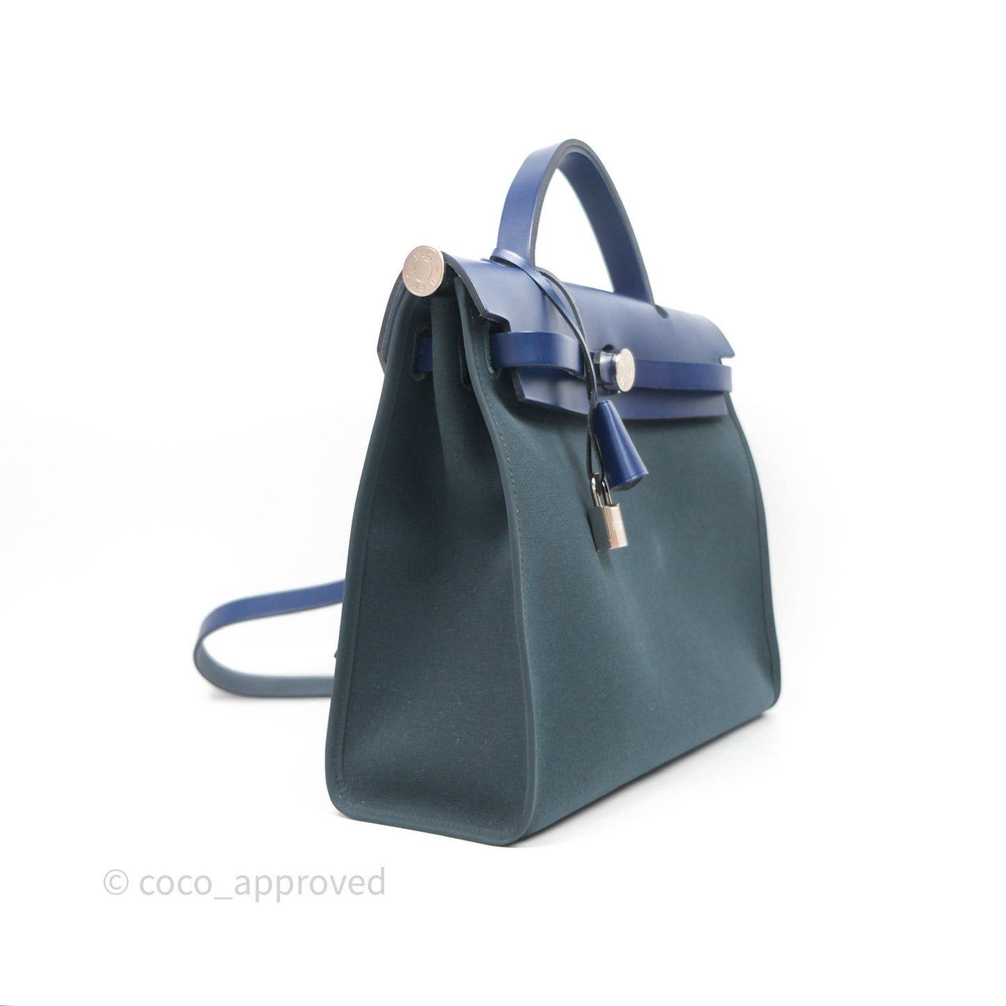 Hermes Herbag 31 Vert Cypres 6O/ Bleu Saphir 73 Palladium Hardware