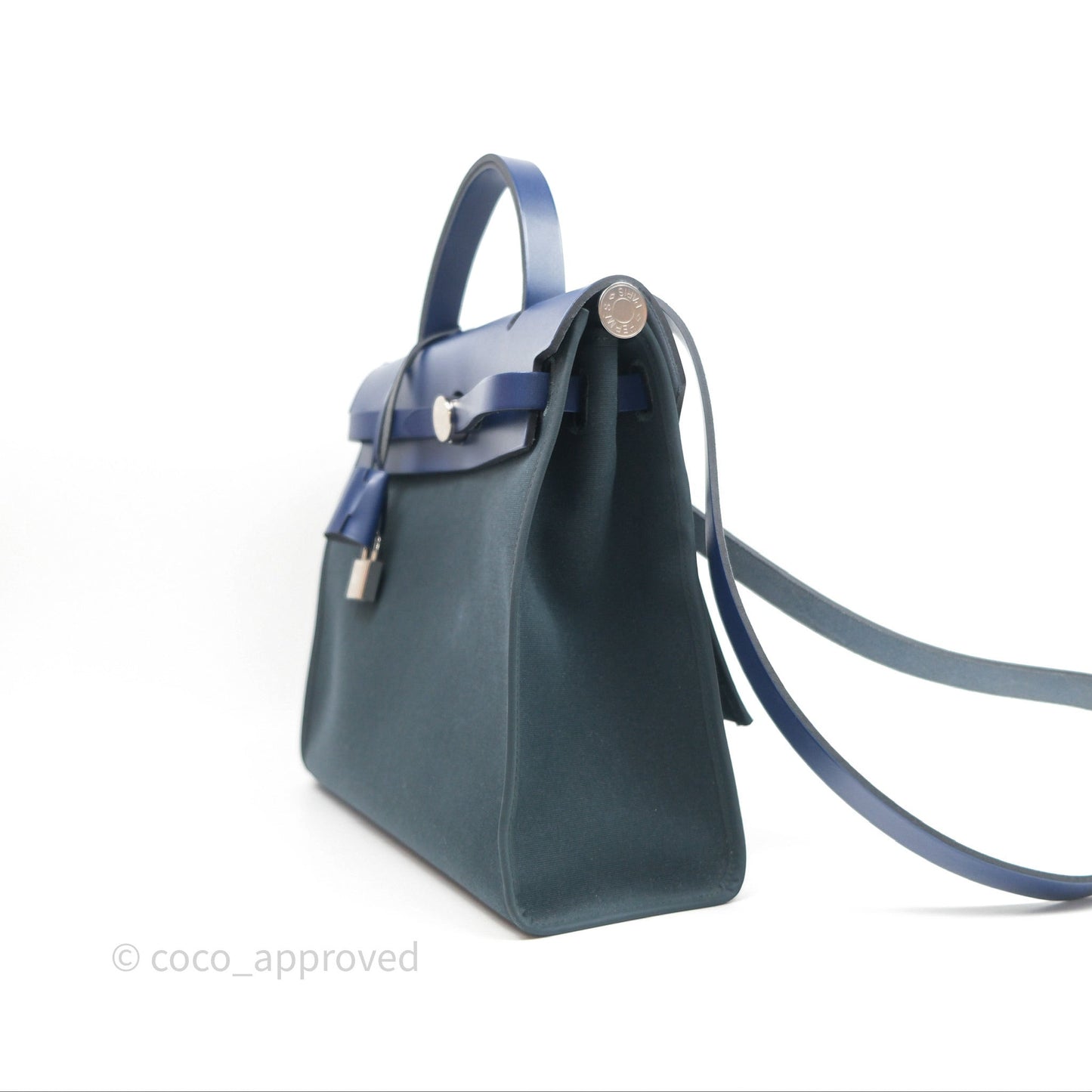 Hermes Herbag 31 Vert Cypres 6O/ Bleu Saphir 73 Palladium Hardware