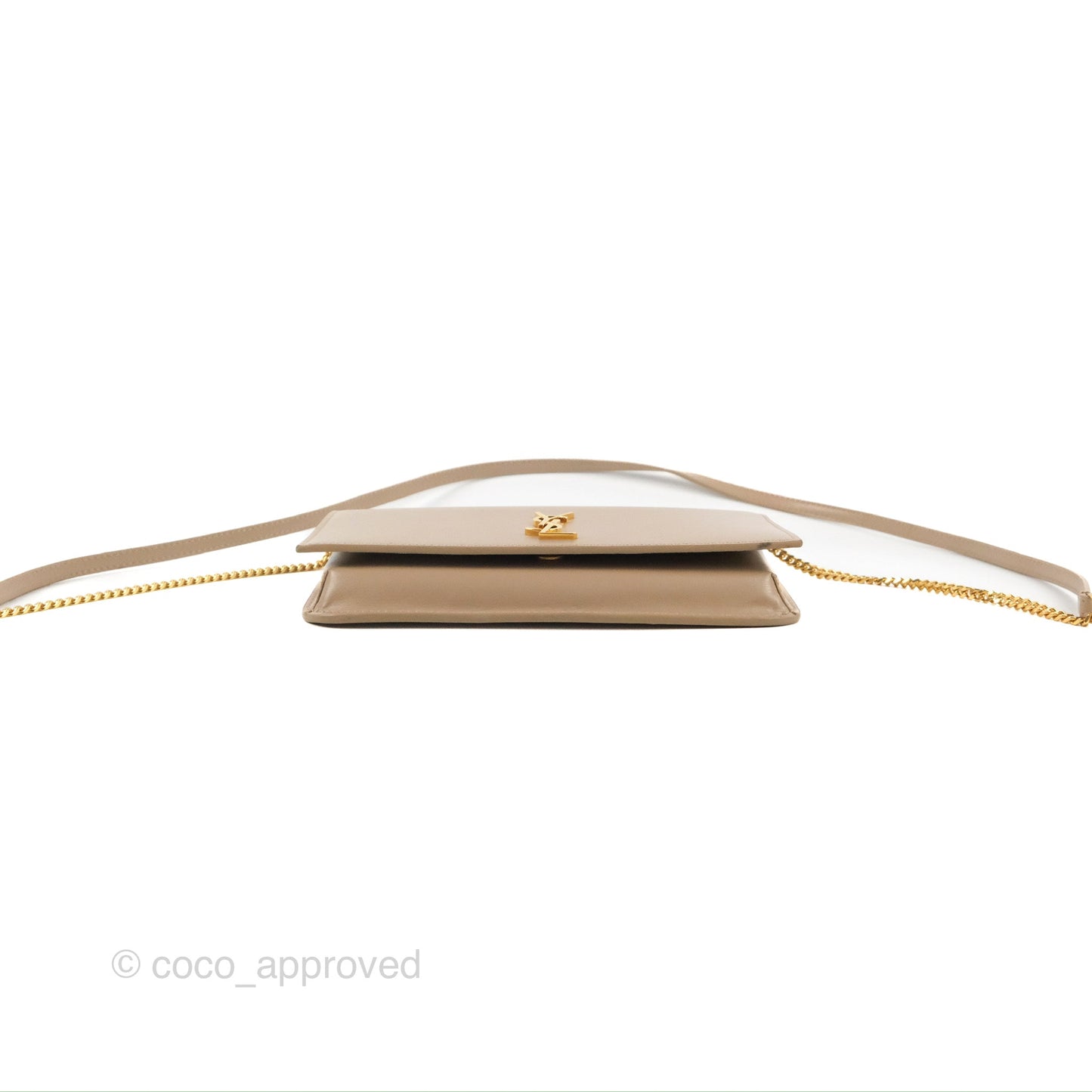 Saint Laurent Cassandre Phone Holder with Strap Smooth Calfskin Dark Beige