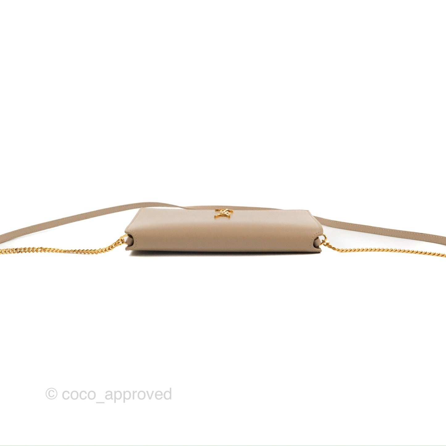 Saint Laurent Cassandre Phone Holder with Strap Smooth Calfskin Dark Beige