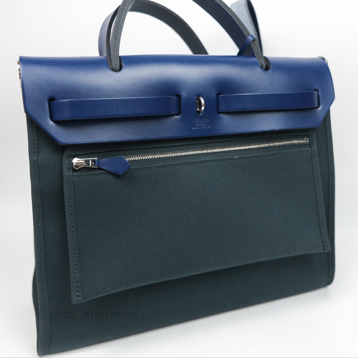 Hermes Herbag 31 Vert Cypres 6O/ Bleu Saphir 73 Palladium Hardware