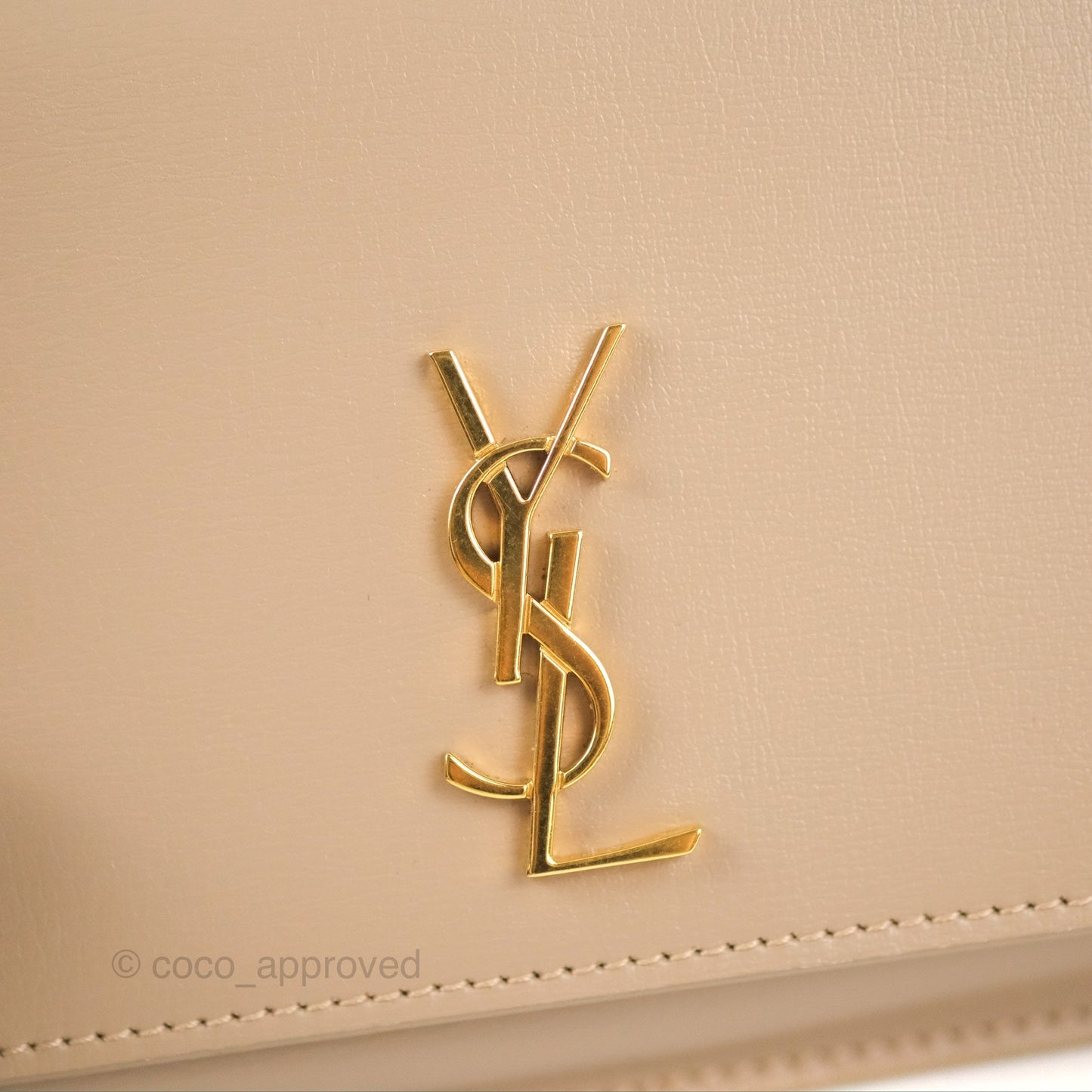 Saint Laurent Cassandre Phone Holder with Strap Smooth Calfskin Dark Beige