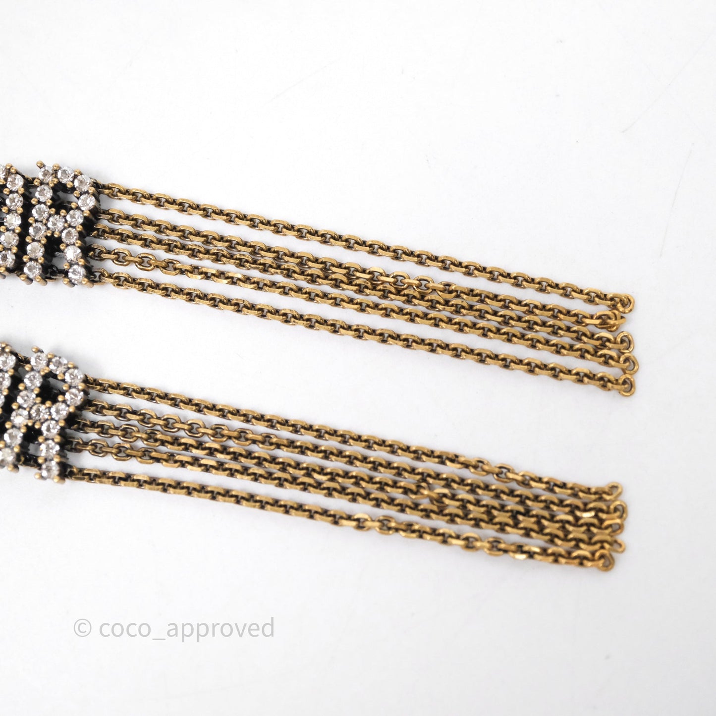 Christian Dior Crystal J'Adior Dangle Chain Earrings Gold Tone