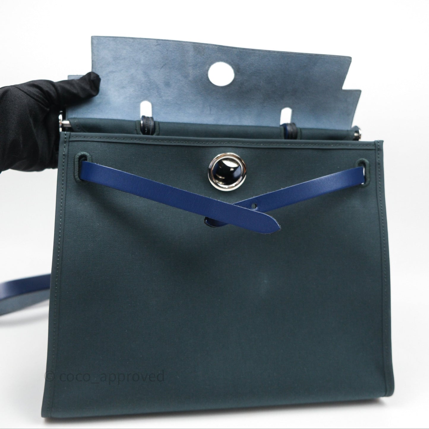 Hermes Herbag 31 Vert Cypres 6O/ Bleu Saphir 73 Palladium Hardware
