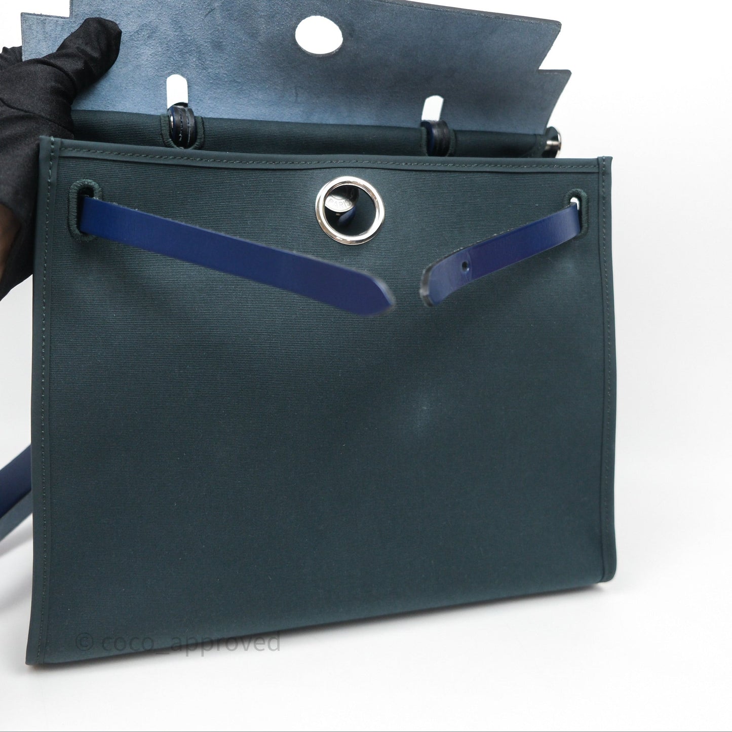 Hermes Herbag 31 Vert Cypres 6O/ Bleu Saphir 73 Palladium Hardware