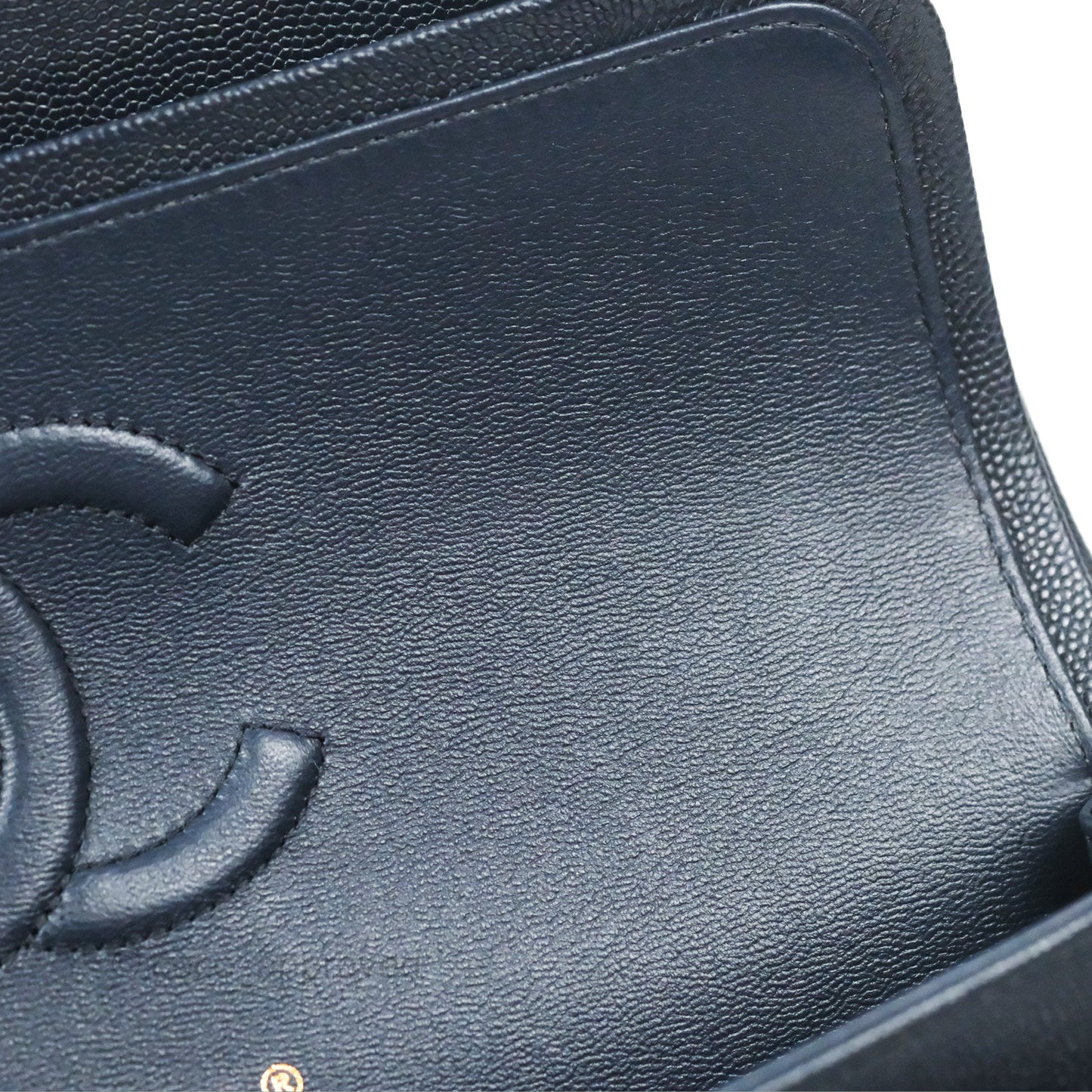 Chanel Classic M/L Medium Flap Quilted Navy Caviar Gold Hardware