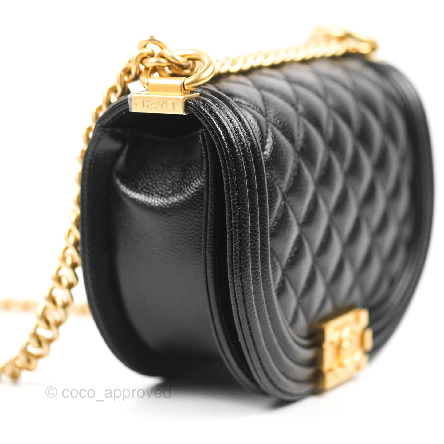 Chanel Boy Messenger Bag Black Caviar Aged Gold Hardware