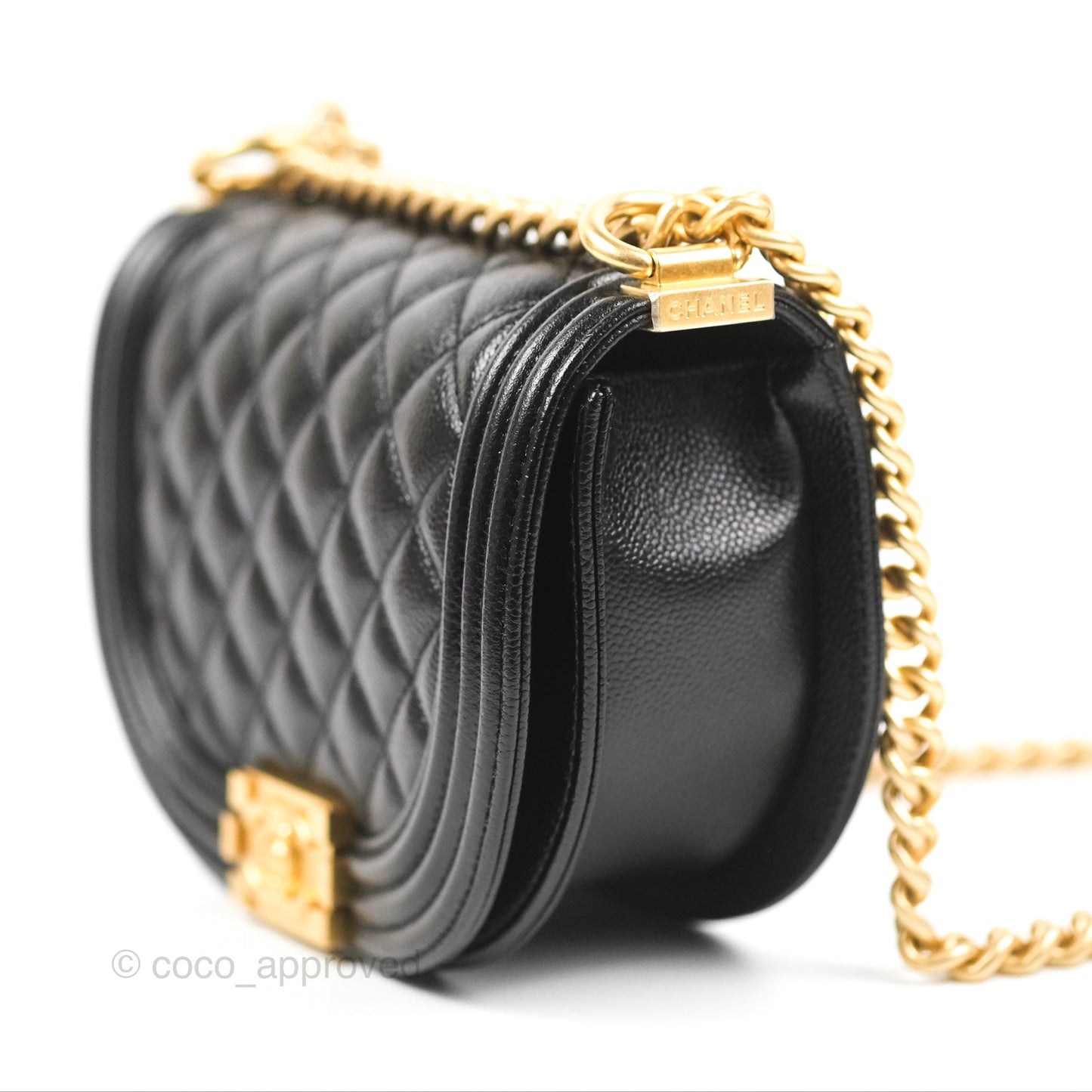 Chanel Boy Messenger Bag Black Caviar Aged Gold Hardware