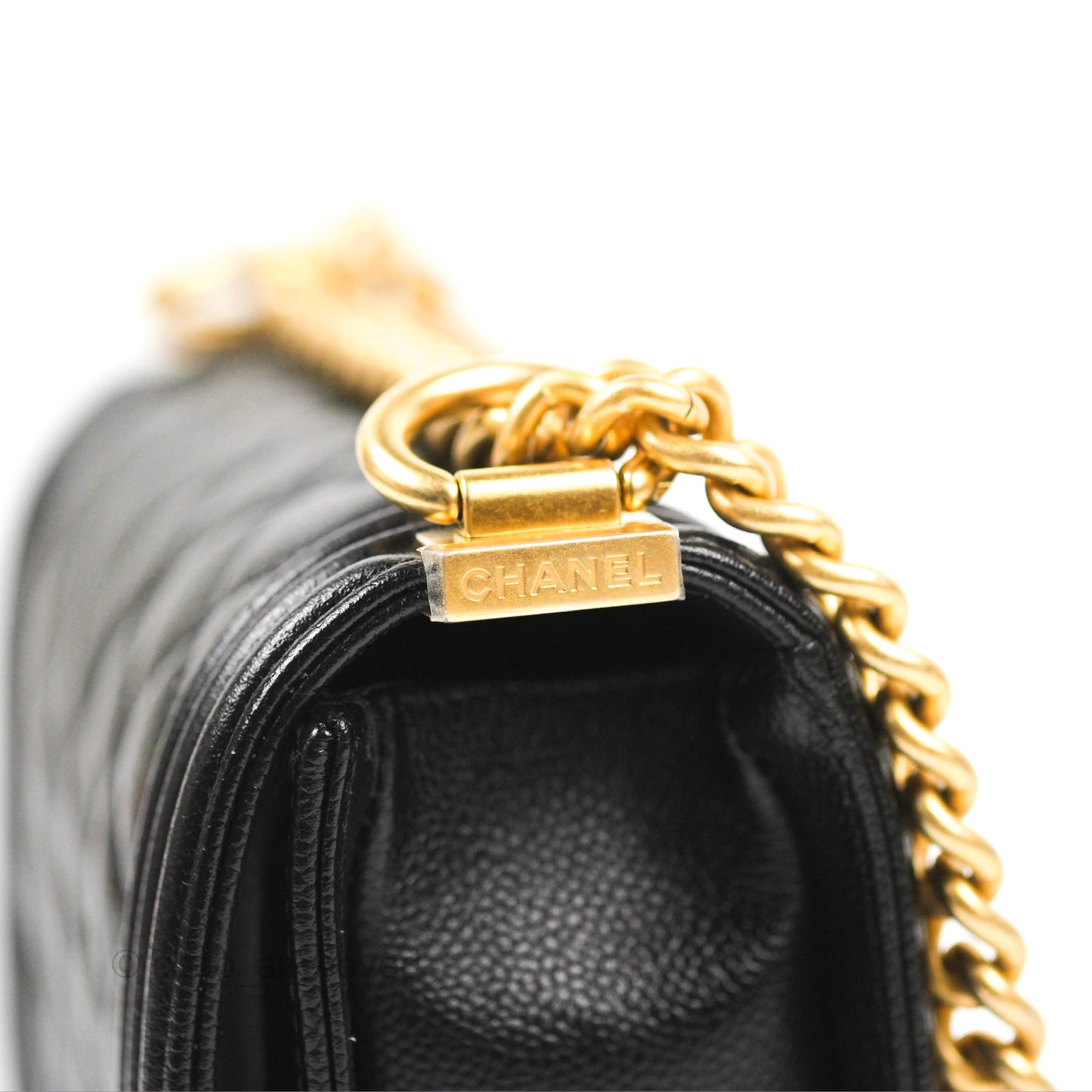 Chanel Boy Messenger Bag Black Caviar Aged Gold Hardware