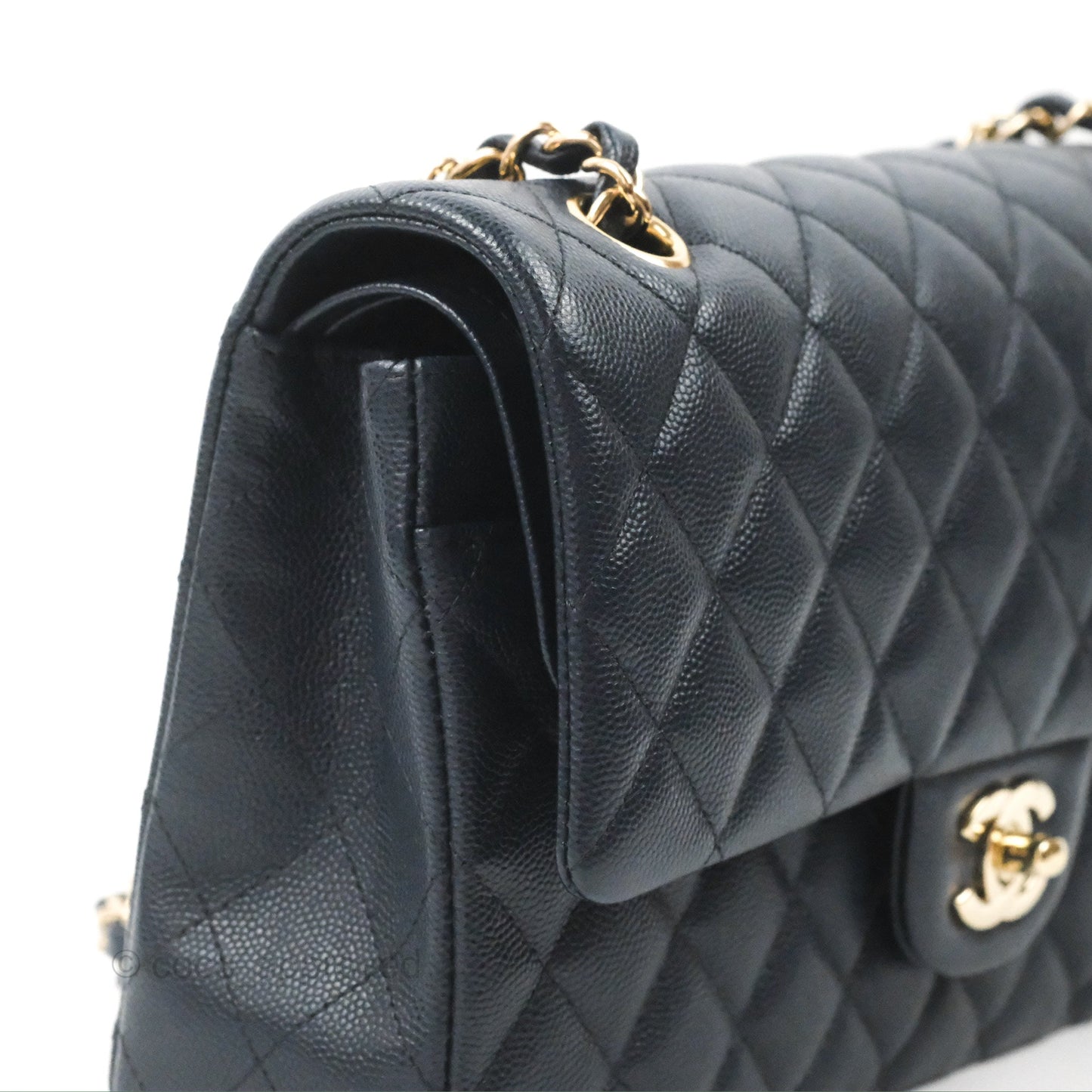 Chanel Classic M/L Medium Flap Quilted Navy Caviar Gold Hardware