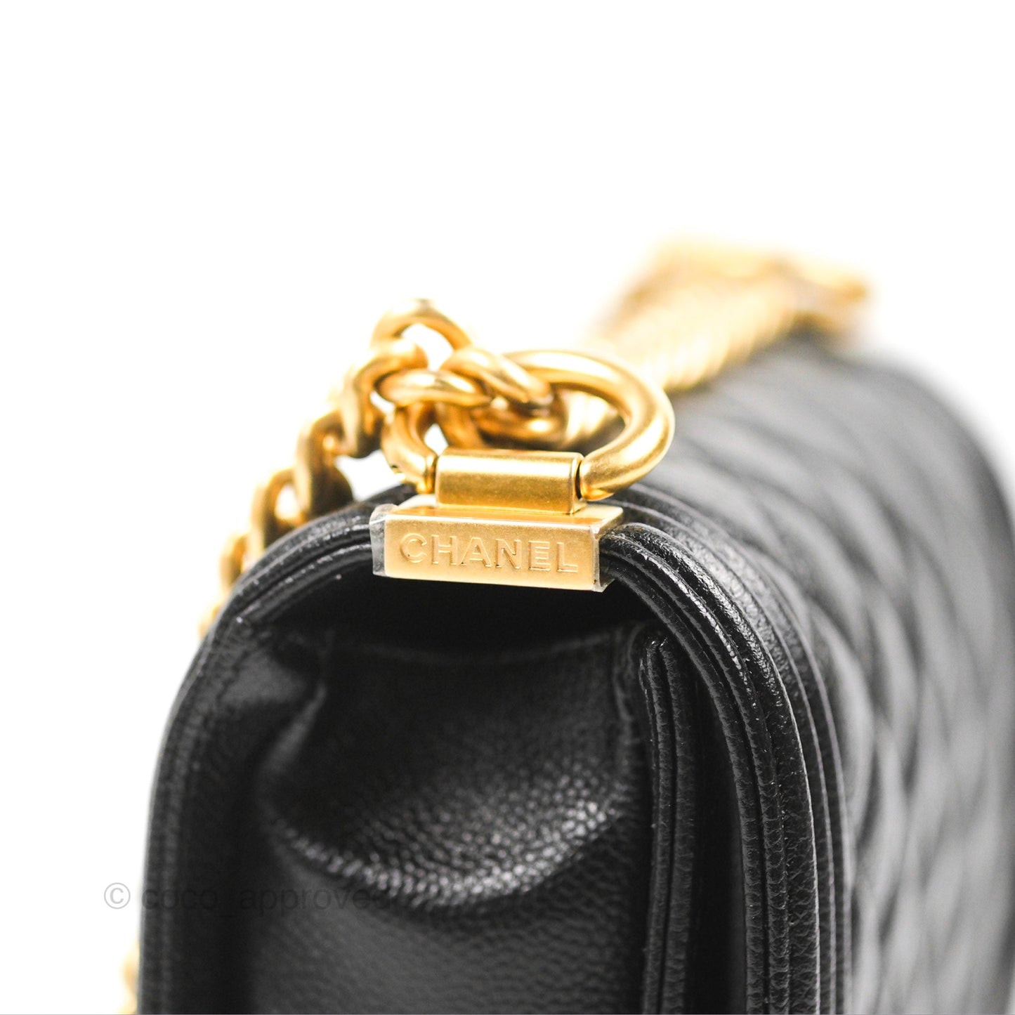 Chanel Boy Messenger Bag Black Caviar Aged Gold Hardware