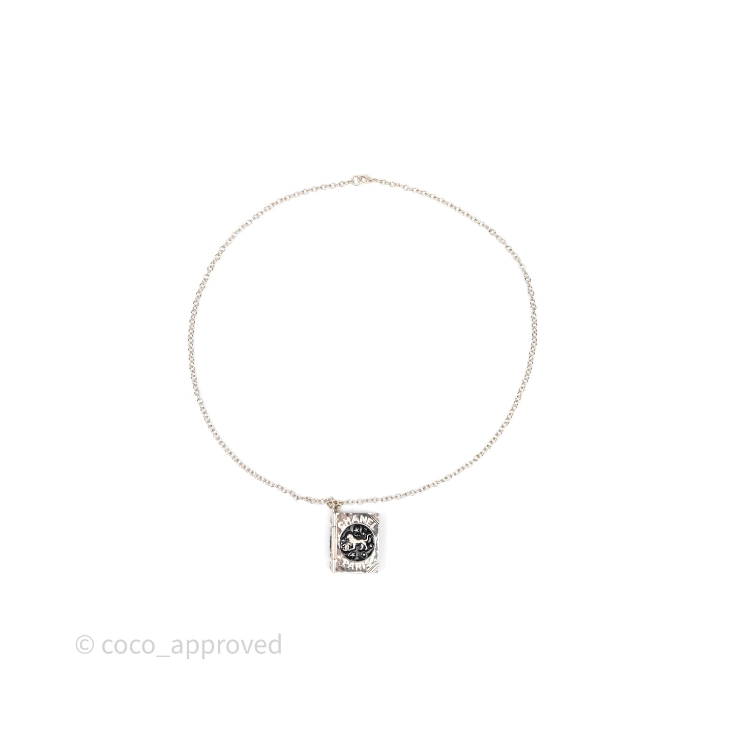 Chanel CC Logo Lion Book Locket Black/Light Gold Necklace 22C