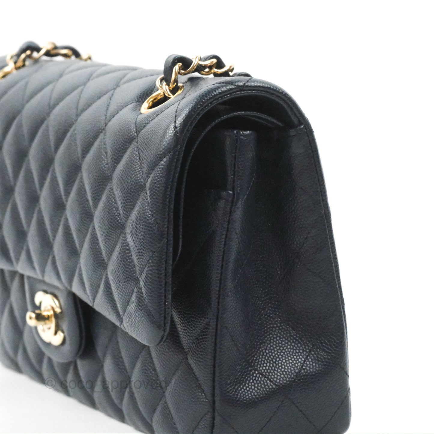 Chanel Classic M/L Medium Flap Quilted Navy Caviar Gold Hardware
