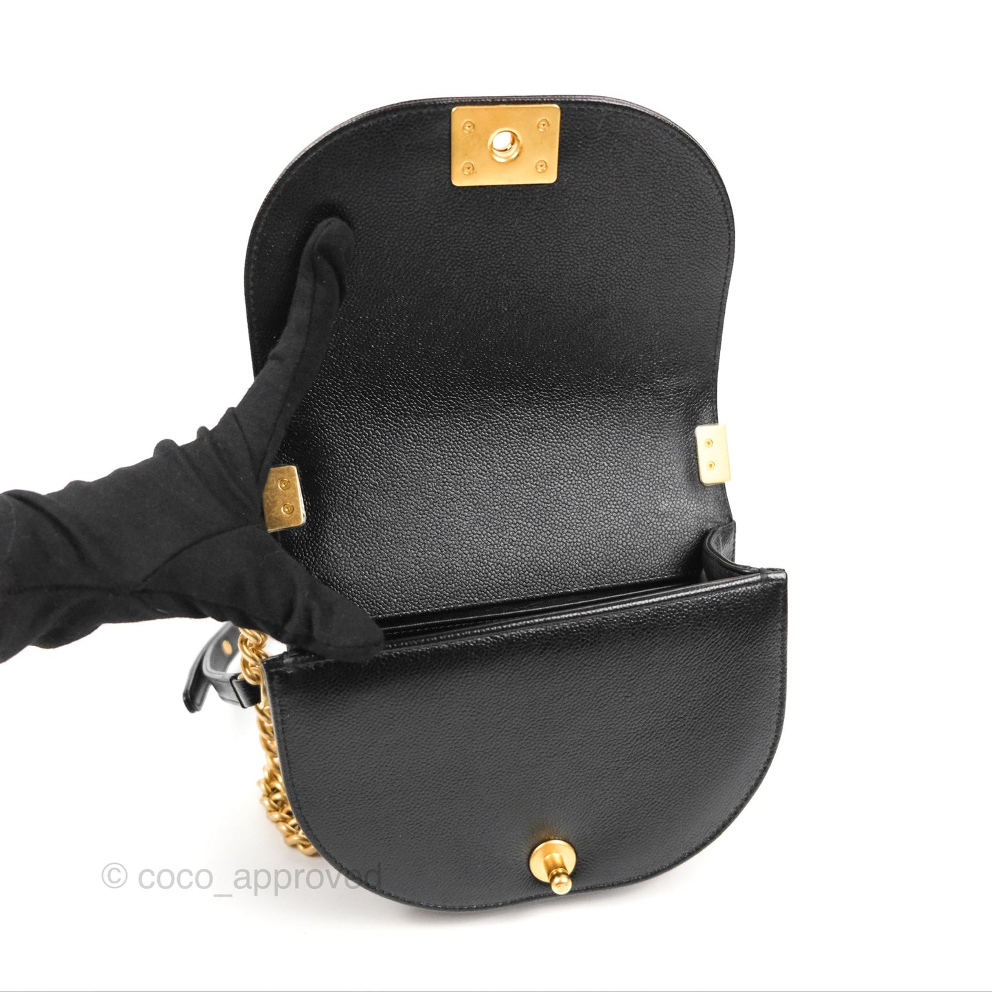 Chanel Boy Messenger Bag Black Caviar Aged Gold Hardware