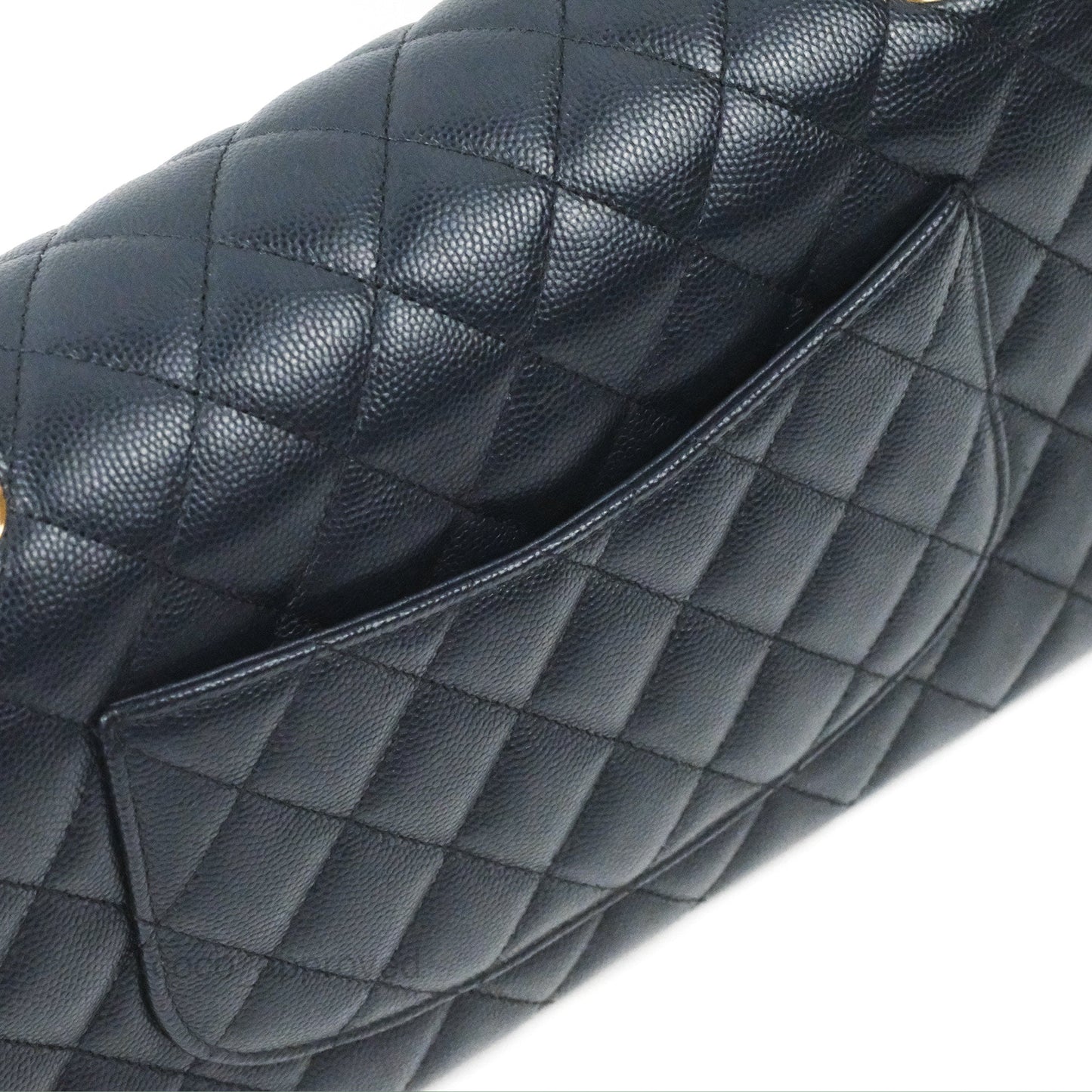 Chanel Classic M/L Medium Flap Quilted Navy Caviar Gold Hardware