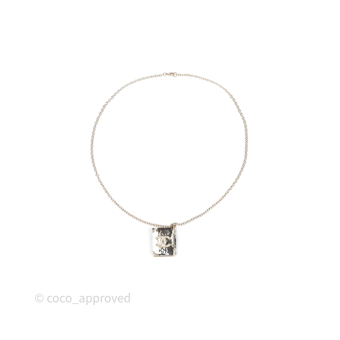 Chanel CC Logo Lion Book Locket Black/Light Gold Necklace 22C