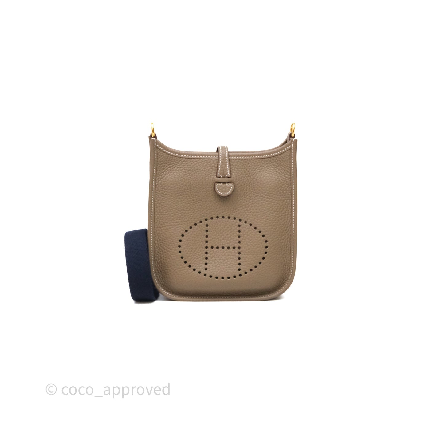 Hermès Mini Evelyne 16 Etoupe 18 Clemence Palladium Hardware Bleu Indigo Strap