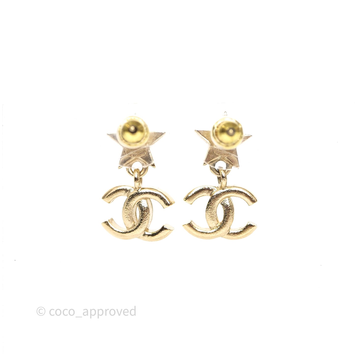 Chanel Star Drop Crystal CC Earrings Gold Tone 23A