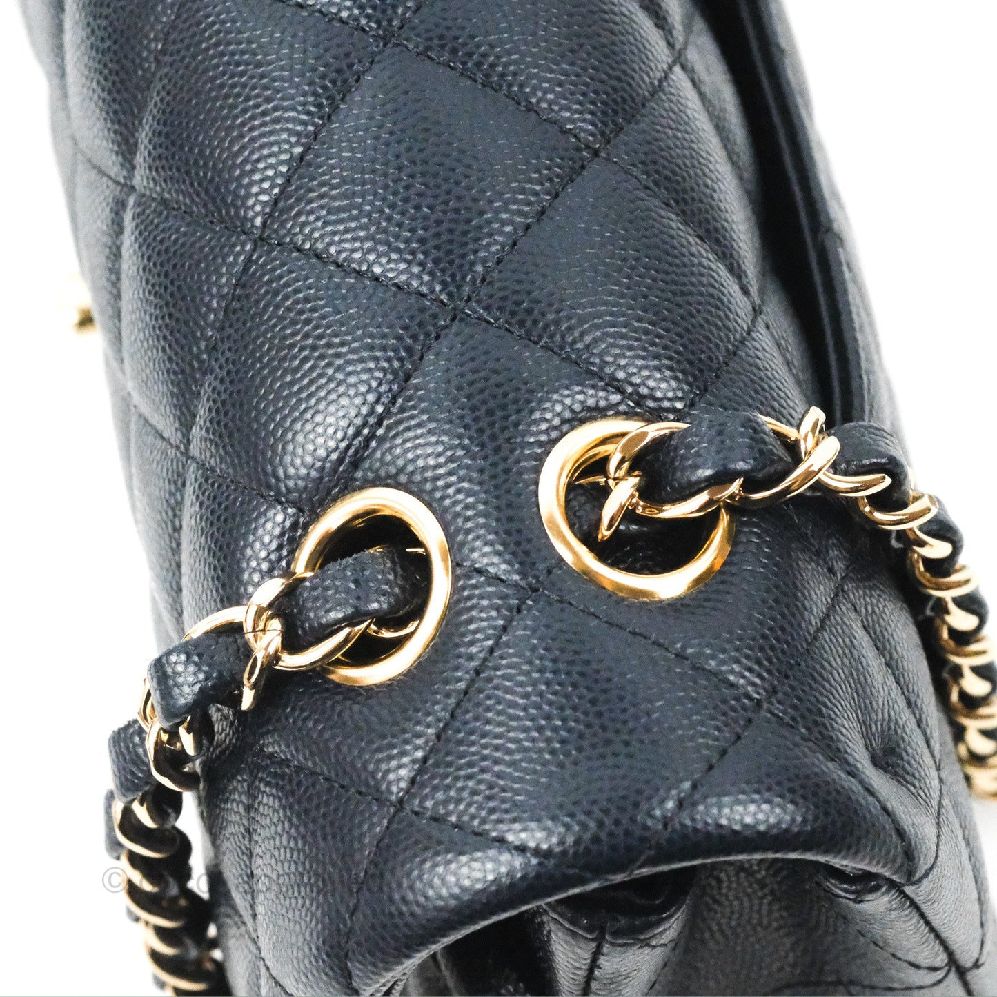 Chanel Classic M/L Medium Flap Quilted Navy Caviar Gold Hardware