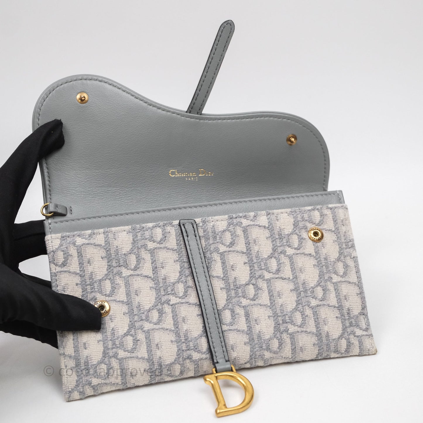 Christian Dior Saddle Chain Pouch Gray Oblique Jacquard