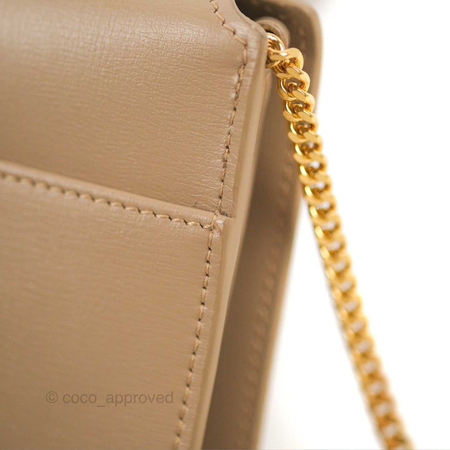 Saint Laurent Cassandre Phone Holder with Strap Smooth Calfskin Dark Beige