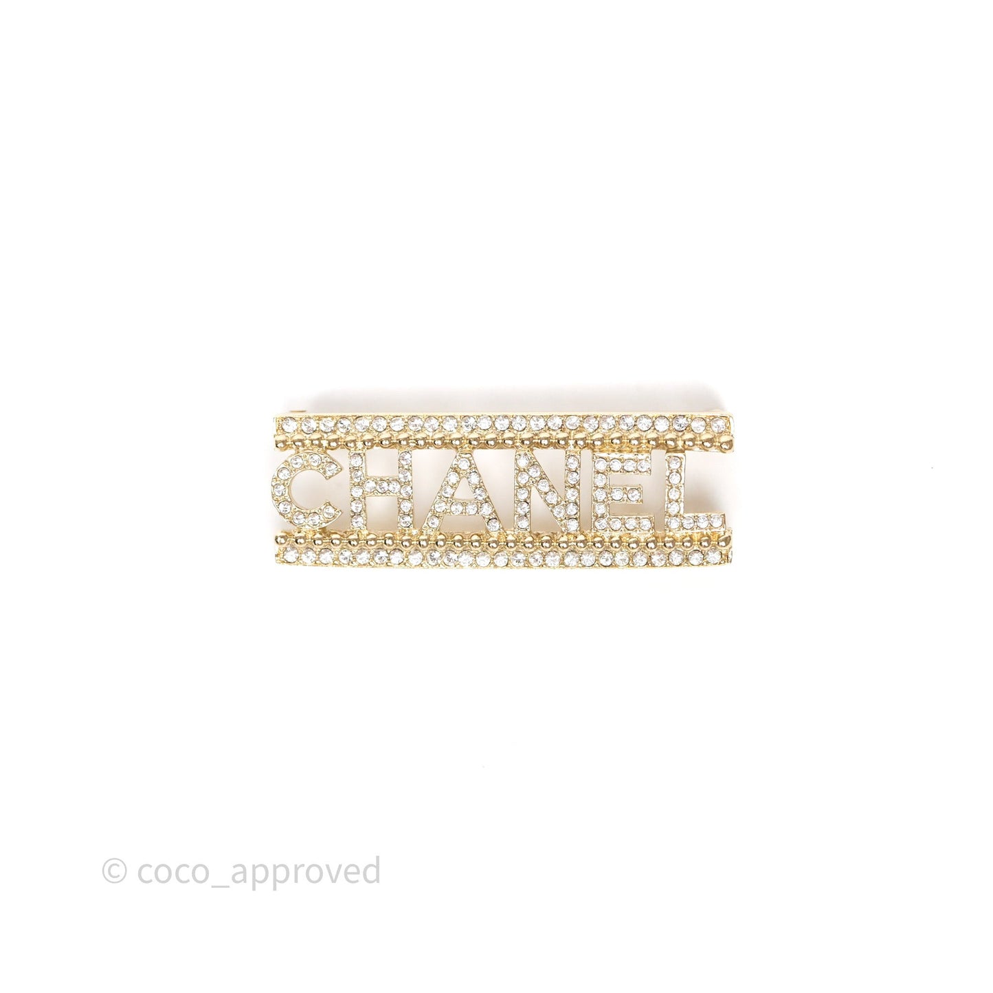 Chanel Logo Crystal Brooch Gold Tone 23A