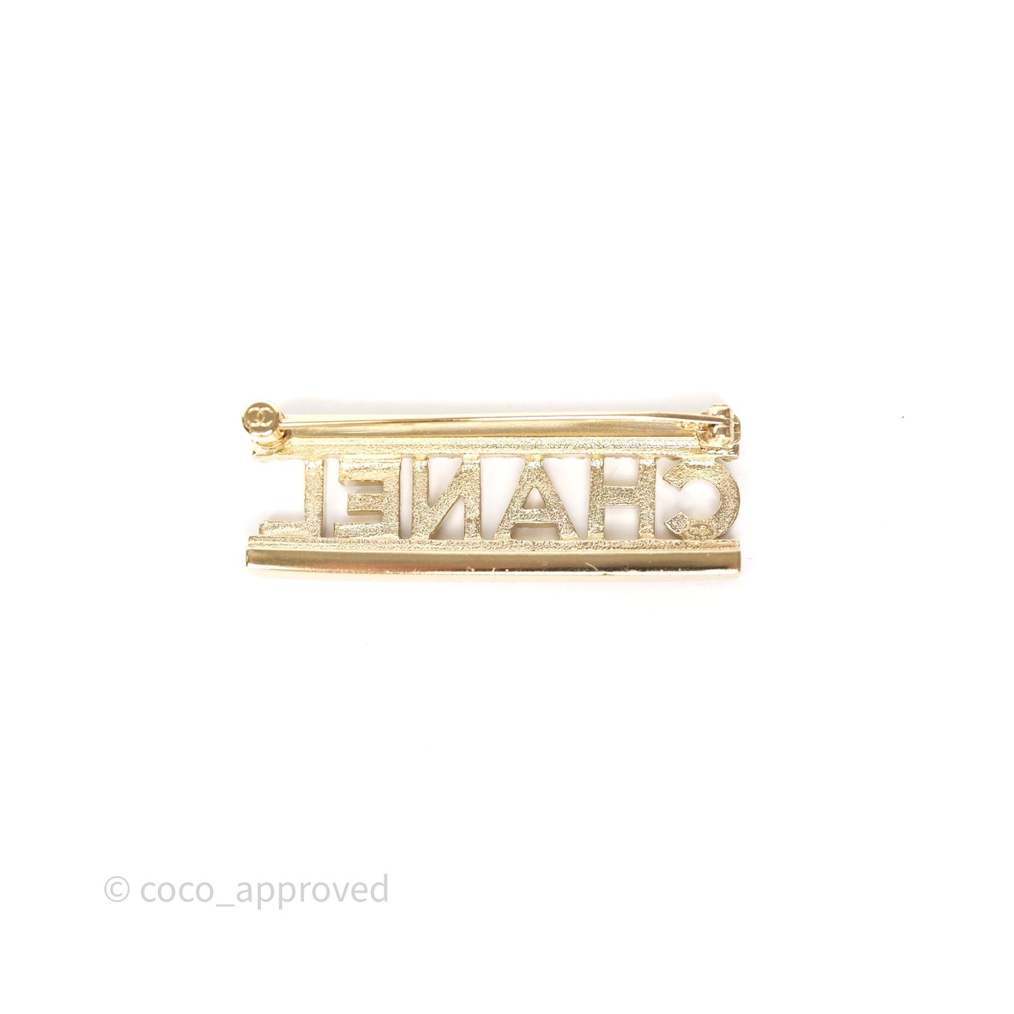Chanel Logo Crystal Brooch Gold Tone 23A