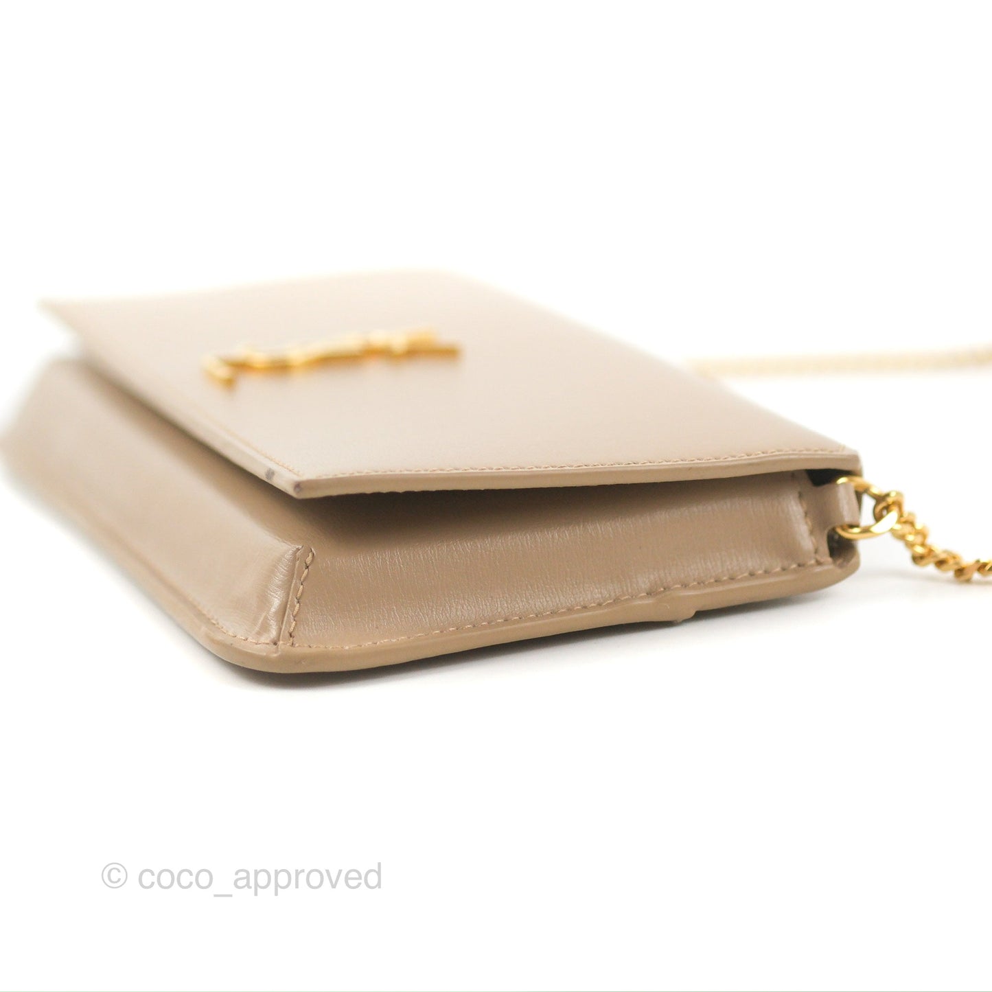 Saint Laurent Cassandre Phone Holder with Strap Smooth Calfskin Dark Beige