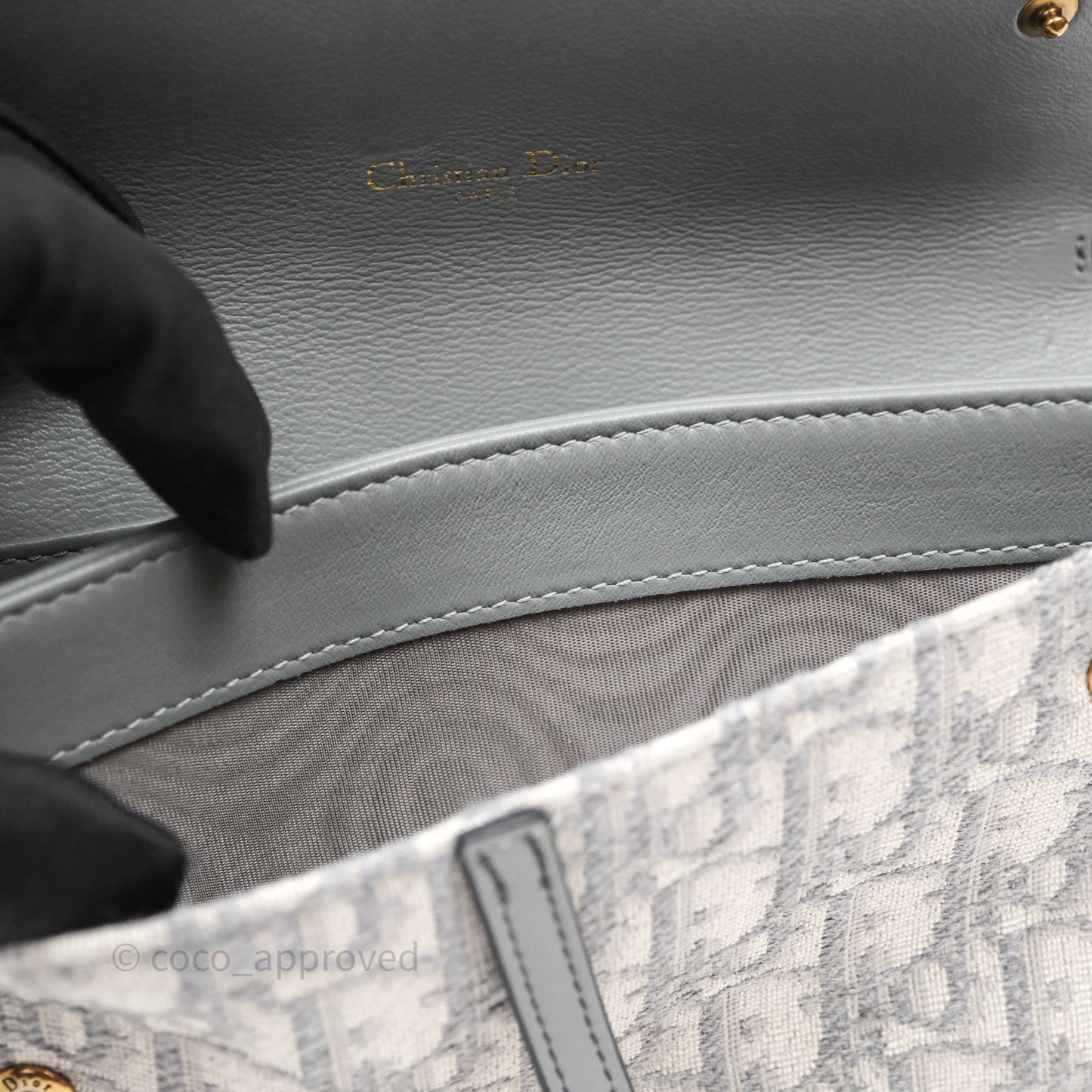 Christian Dior Saddle Chain Pouch Gray Oblique Jacquard