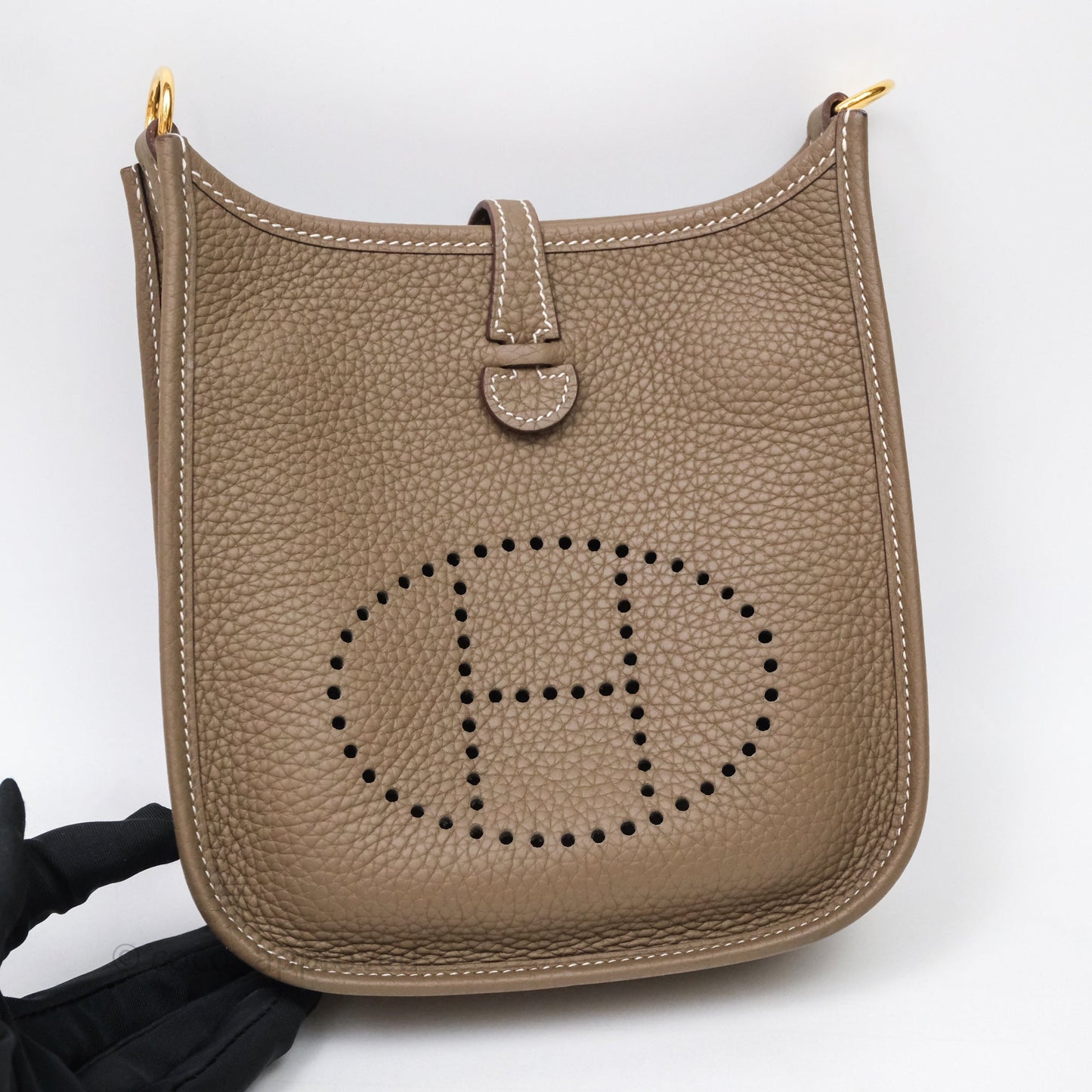 Hermès Mini Evelyne 16 Etoupe 18 Clemence Palladium Hardware Bleu Indigo Strap