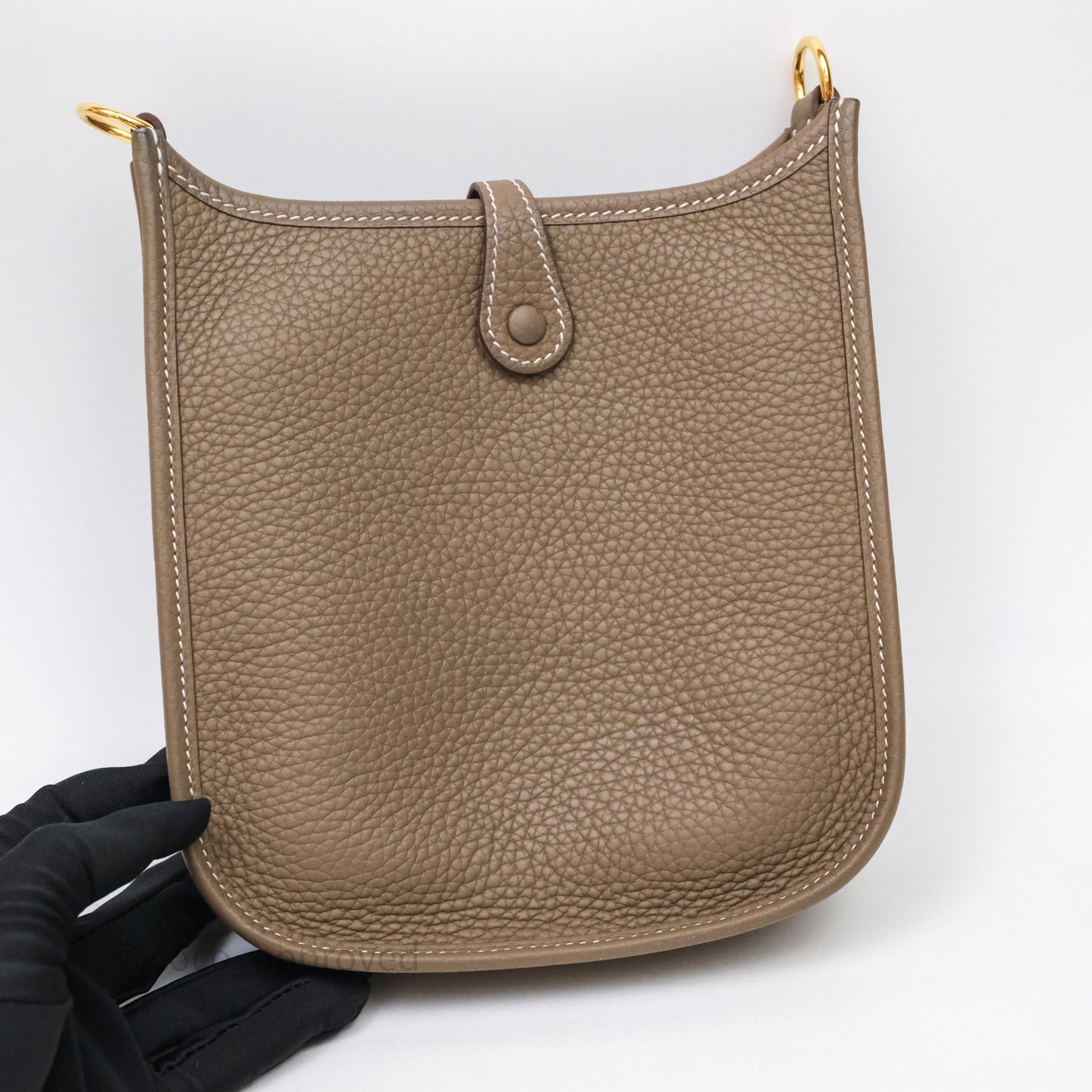 Hermès Mini Evelyne 16 Etoupe 18 Clemence Palladium Hardware Bleu Indigo Strap
